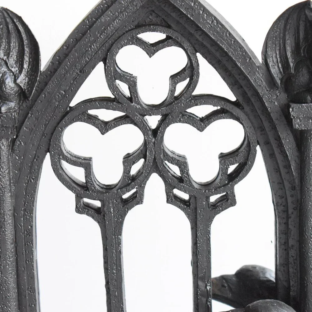 Gothic Black Resin Cathedral Window Mirror Bat Wings Cat Gargoyle Raven Decor